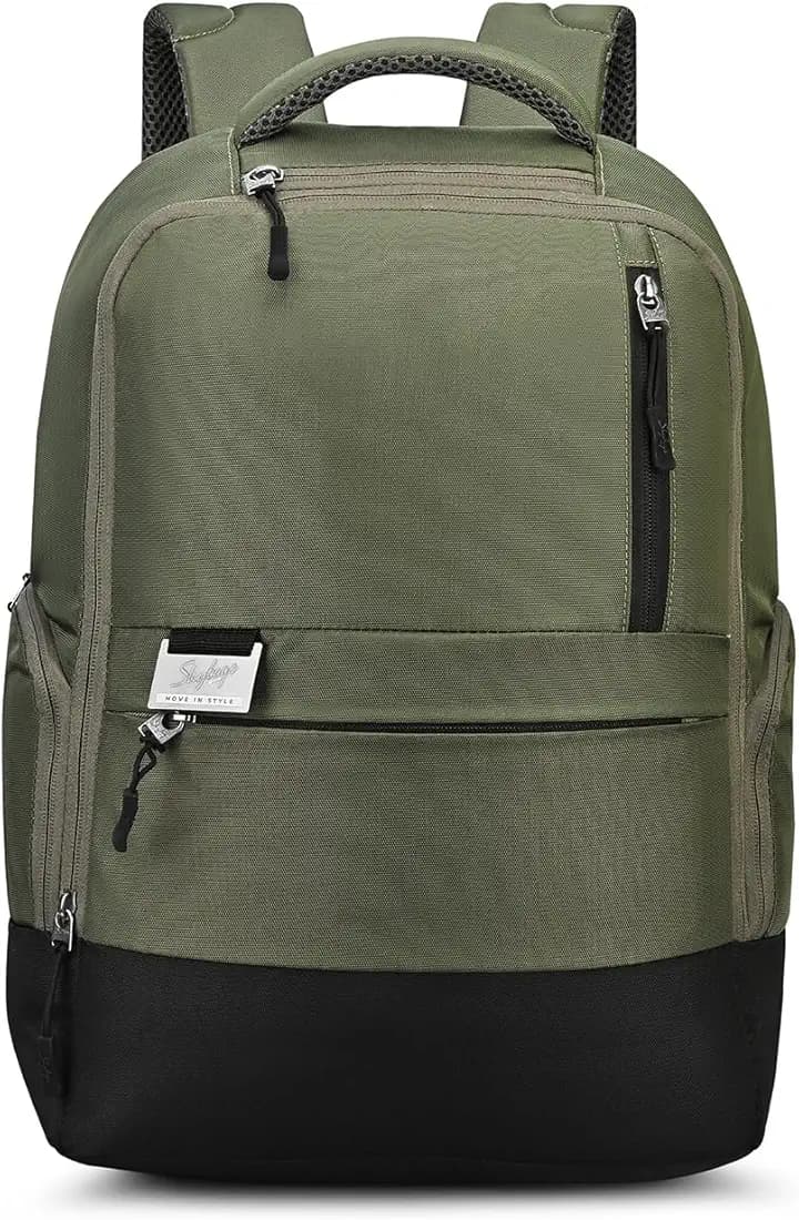 Skybags Nero 15 Inch Compatible Anti-Theft Laptop Backpack 20L | 3 Compartments with Side Bottle Pocket | Padded Backpanel | Trolley Sleeve | Office & Travel Backpack for Men & Women (Olive Green)