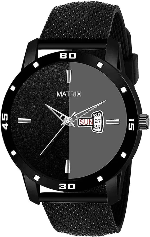 Matrix Day & Date Analog Wrist Watch for Men & Boys (Black)