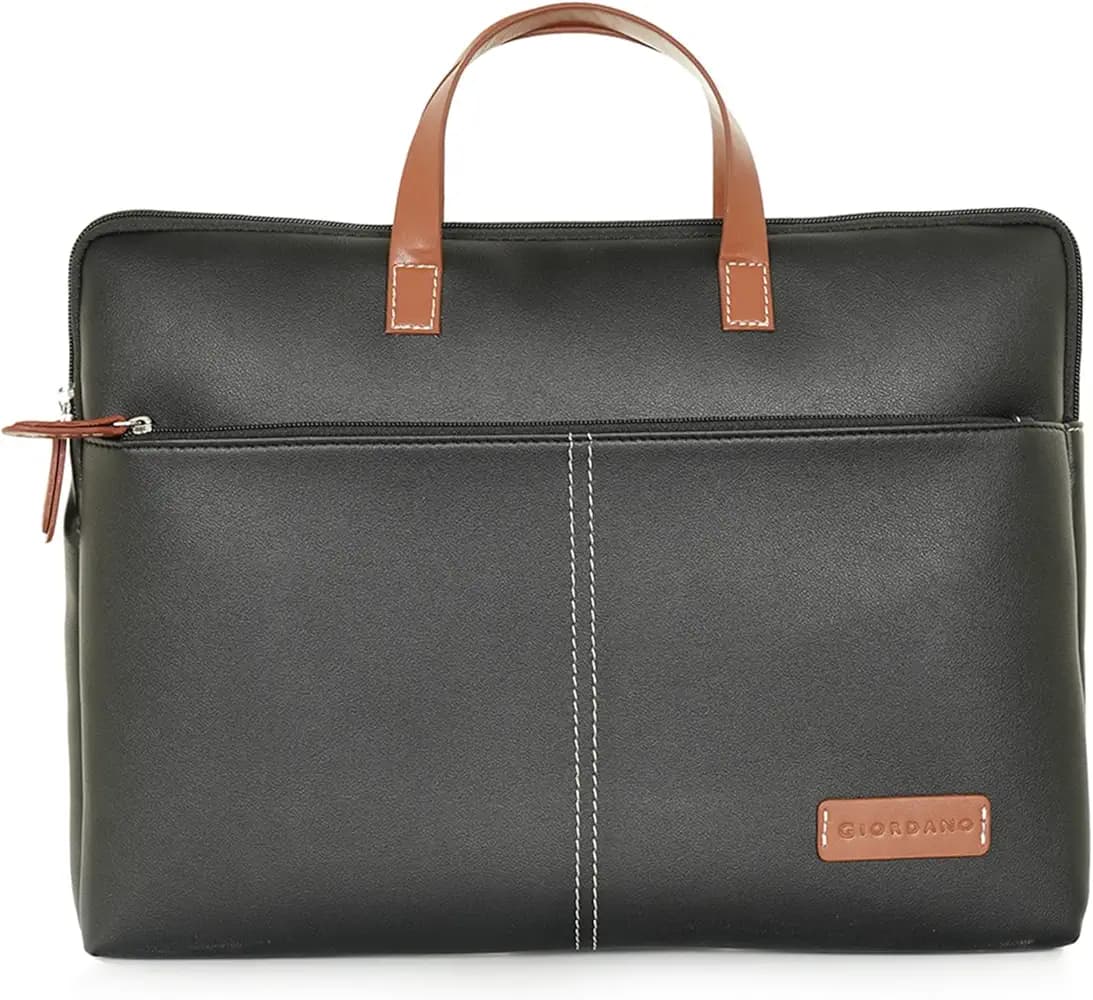 Giordano Unisex 15 Inch Laptop Sleeve PU Bag for Professionals | Premium Leatherette | Water-Resistant & Padded Slim-Fit with Trolley Strap for Men & Women