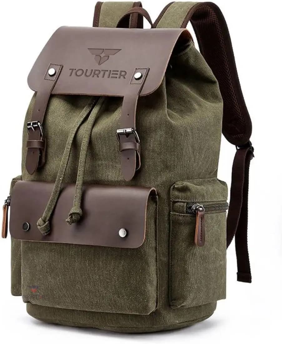 Canvas Travel Daypack Drawstring Backpack Flip Bag Retro Laptop Bag for Men Women