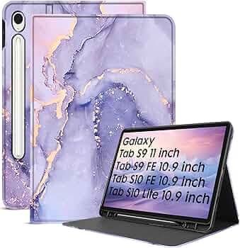 Robustrion Case for Samsung Galaxy Tab S10 Lite 10.9" / S9 FE /S10 FE/Tab S9 11" Cover with [S Pen Holder] [Auto Sleep Wake] Folio Case for Samsung Tab S9/S9 FE /S10 FE/ S10 Lite Tablet - Marble Lilac