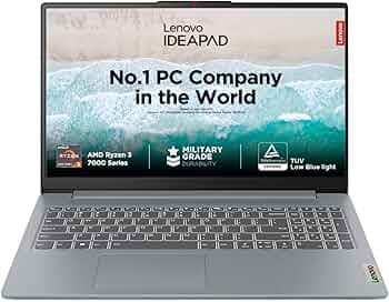 Lenovo IdeaPad Slim 3 Ryzen 3 7320U 15.6" (39.6cm) FHD Thin and Light Laptop (8GB RAM/512GB SSD/Integrated AMD Radeon 610M Graphics/Windows 11/Office Home 2024/Grey/1.6Kg), 82XQ00MDIN