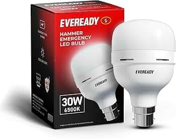 Eveready 30W Emergency Inverter LED Bulb, Cool Day Light (6500K), Rechargeable Bulb with 3 Hours Backup, Ideal for Powercuts, Energy Efficient, B22 Base, Pack of 1