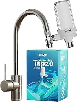 ZeroB Suraksha Tap 2.0 | Non-Electric Tap Water Filter | Advance Exsil Nano Technology | 1800L Purification | Removes 99.99% Bacteria & Viruses | Portable & Fits Any Taps | Drinking, Kitchen & Outdoor