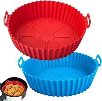 ZELKEY Silicone Air Fryer Liner [2 Pack] – Reusable Non-Stick Round Tray with Handles for 3L–6L Air Fryers – BPA-Free, Dishwasher Safe, Heat Resistant Cooking Mat - (Multicolor)