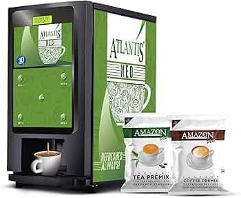 ATLANTIS Neo 3-Lane Premix Based Tea & Coffee Vending Machine | Dedicated Hot Water Option| For Shops, Offices, Hotels & Restaurants