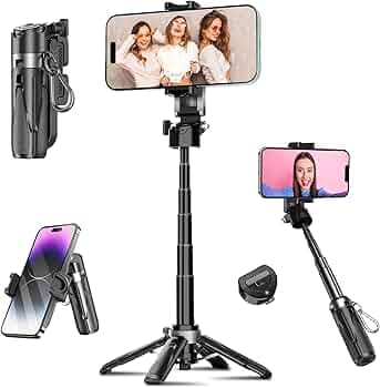 WeCool 4 in 1 Mini Selfie Stick for Mobile, Tripod Stand with One-Click Auto OpenLegs, Premium Aluminum Build 5Section Telescopic Pole, 360°Rotation,Rechargeable Remote, Pocket-size for Travel,Vloging