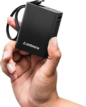 Ambrane 10000mAh Smallest Pocket Size Powerbank, Hanging InBuilt Type C Cable, 22.5W Fast Charging, Type C PD & USB Output for iPhone, Android Mobiles & Other Devices (MiniCharge 11, Black)