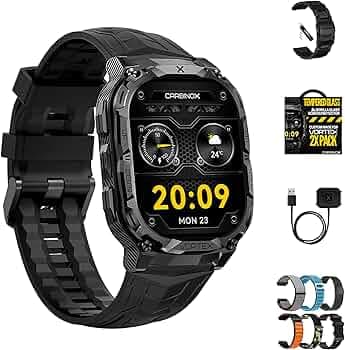 CARBINOX Vortex Smartwatch (Answer/Make Calls), Military-Grade Rugged Fitness Tracker, IP69K Waterproof, Sport Design for Active Lifestyles (Black Ultimate Pack)