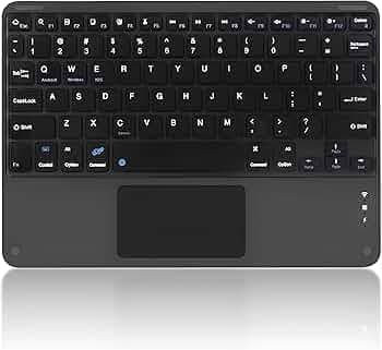 Wireless Bluetooth Keyboard with Touchpad, Rechargeable Multi-Device Compatible with iPad, Android, Windows & Mac, Portable Trackpad for Tablet, Laptop & Smart TV (Black + Touch Pad)