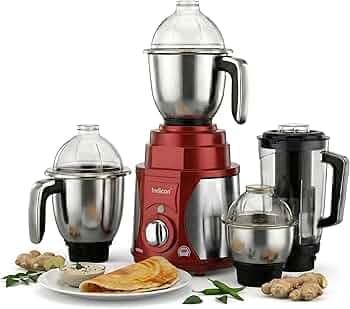 Indicon Rover 1350W Copper Motor Mixer Grinder with 4 Jars (3 Stainless Steel + 1 Juicer Jar), 3-Speed Control, Heavy Duty Grinding & Blending for Kitchen, Red (Red)