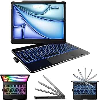 typecase Touch Keyboard for iPad Air 11 (M4/M3/M2, 2026/2025/2024),Air 5th/4th & Pro 11(4th/3rd/2nd/1st) Trackpad,11-Color Backlit,360°Rotatable, Pencil Holder (Not for A16/10th/Pro 11-M5/M4)-Black'26