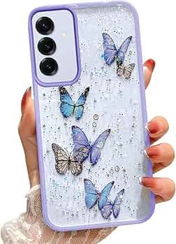 VONZEE for Samsung Galaxy S25 5G Clear Glitter Butterfly Case, Cute Bling Sparkle Shiny Soft Silicone TPU Bumper Shockproof Women Girls Slim Protective Phone Cover for Galaxy S25 5G, Purple