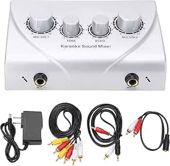 kh Karaoke Sound Mixer Dual Mic Inputs With Cable Karaoke Echo Sound Mixer Professional Audio System Portable for TV PC Smartphone Amplifier