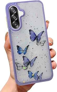 VONZEE for Samsung Galaxy A26 5G Clear Glitter Butterfly Case, Cute Bling Sparkle Shiny Soft Silicone TPU Bumper Shockproof Women Girls Slim Protective Phone Cover for Galaxy A26 5G, Purple