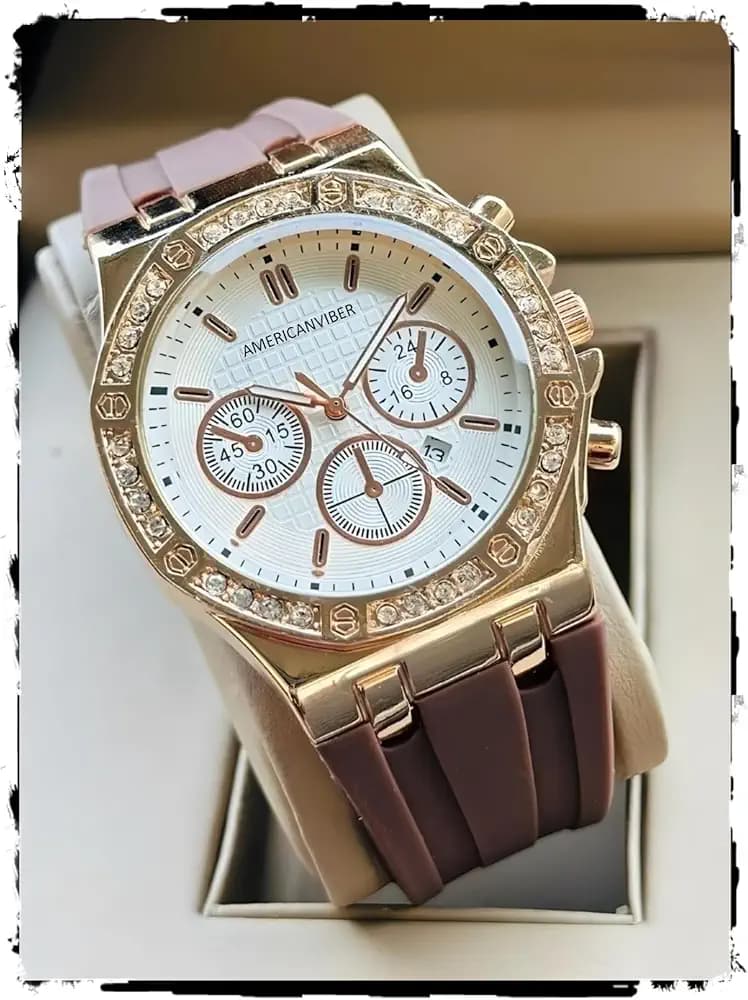 AMERICANVIBER Minimalist Crono Print Date Dial with Softest Adjustable Fixable Rubber Belt Quartz Analog Wrist Watch White Textured Dial, Comfortable for Mans and Boys