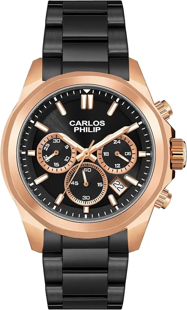 Carlos Philip Men’s Aura 4061 Series Chronograph Watch | Swiss Design Luxury Timepiece with 316L Stainless Steel Case & Band | Swiss Lume Dial