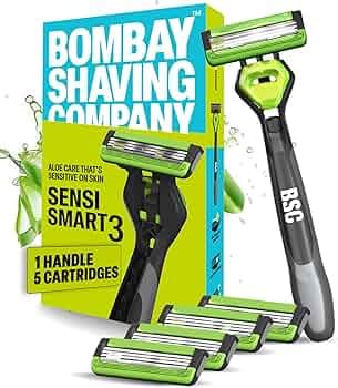 Bombay Shaving Company Sensi Smart 3 Razor with Cartridge (Pack of 4) || Green