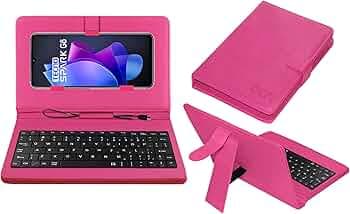 ACM Keyboard Case Compatible with Tecno Spark Go 2023 Mobile Flip Cover Stand Direct Plug & Play Device for Study & Gaming Pink