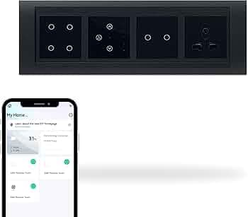 Aziot 8 Module Switch Board Plate | Smart 4 SW, 2 SW, Fan SW & Socket | WiFi & BLE | Google, Alexa & Siri (Black)