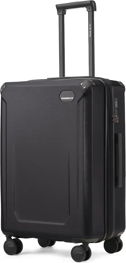 Aqua Vista Cabin Luggage,65 cm Hard-Sided Polycarbonate Trolley Bag,Hinomoto Wheels, Expandable, USB Charging (Type-A & Type-C),Lightweight Travel Suitcase (Crow Black)