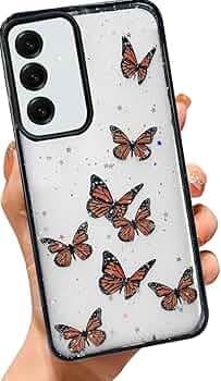 VONZEE Glitter Butterfly Case for Samsung Galaxy A16 5G, Clear Sparkle Soft TPU Shockproof Bumper Cover | Cute Bling Shiny Slim Protective Phone Case for Girls & Women (Black)