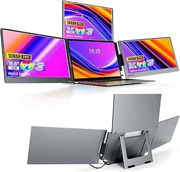 XAVION 15.6" Quad Screen Portable Foldable Triple Monitor with Single Wire | Quad Monitor Compatible with Windows & MAC OS (M1,M2,M3 & M4) | Laptop Screen Extender (15.6 Inch)