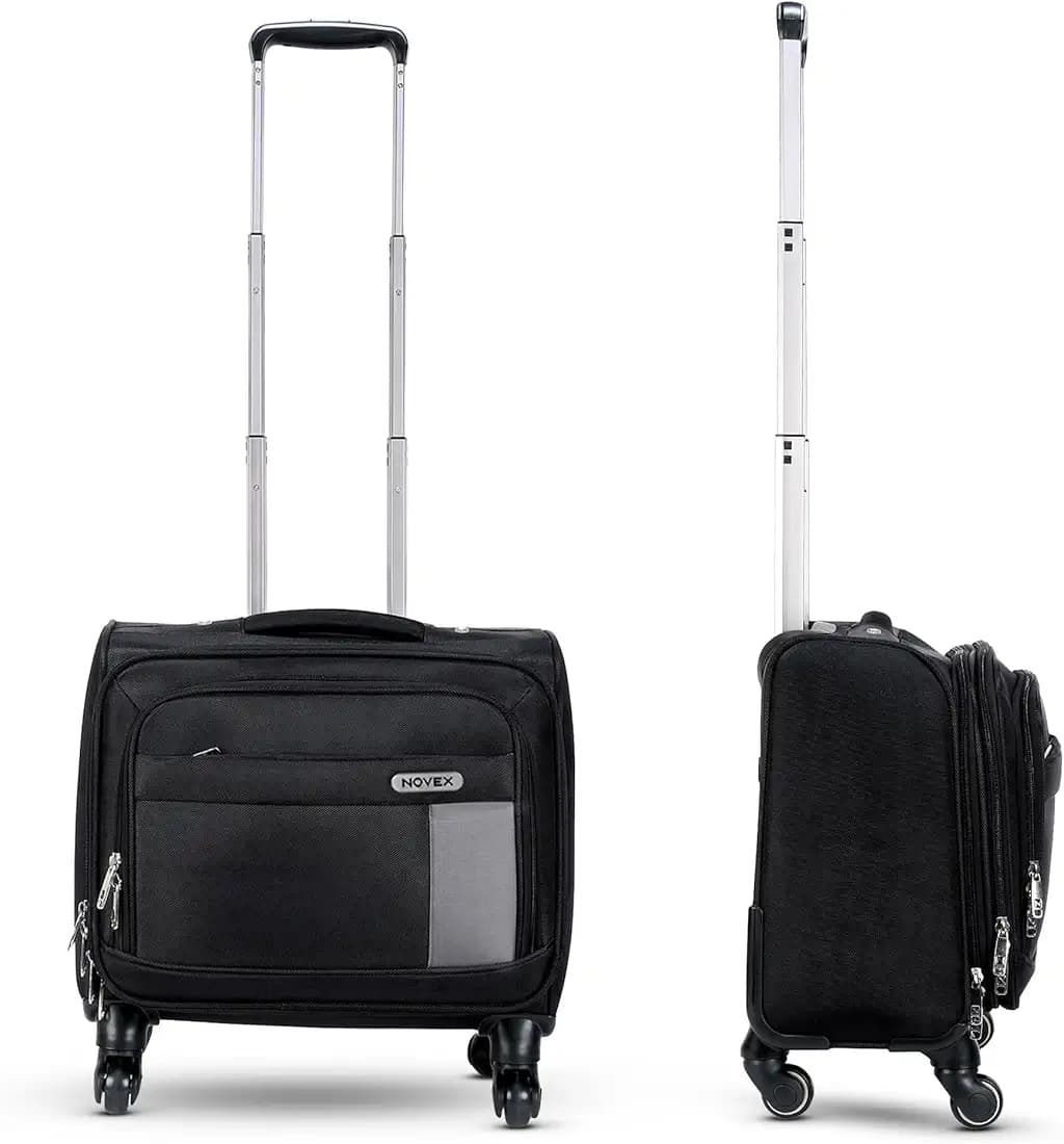 NOVEX Polyester Black Small Overnighter Laptop Trolley Bags with Wheel | 4 Wheels Luggage, Lightweight - 42cm | Laptop & 3 Main Compartment, Combination Lock Backpack for Men & Women