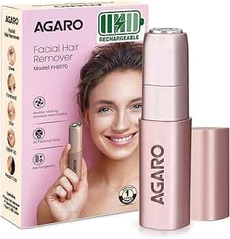 AGARO Facial Hair Remover FHR170 For Women, Rechargeable, Cordless, Safe & Painless Electric Shaver, Hypoallergenic Blade, Multipurpose Use For Upper Lip, Chin, Cheeks & Forehead, Ideal For On-The-Go