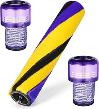 Soft Roller Brush Bar Compatible with Dyson V12 SV20 Detect Slim Handheld Vacuum Cleaner, with 2 Pack V12 HEPA Filters, Replacement for Parts No.971634-01