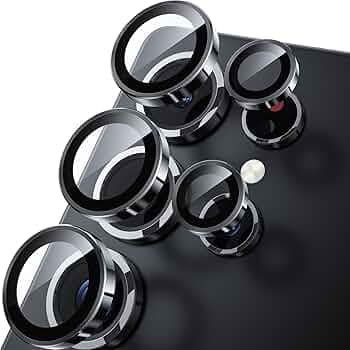 Amazon Brand - Solimo Camera Glass Lens Protector Ring for Samsung Galaxy S25 Ultra 5G Case Friendly with Edge-to-Edge Protector Coverage and Easy Installation (Black)