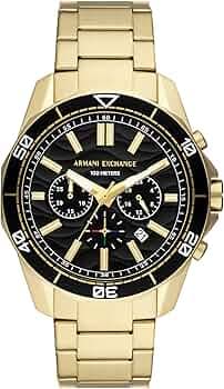 Armani Exchange Stainless Steel Analog Black Dial Men Watch-Ax1958, Gold Band