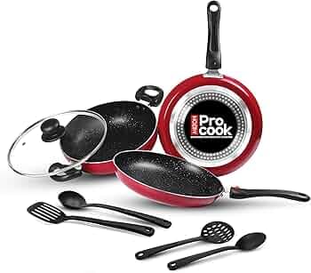 Milton Pro Cook Induction Cookware & Gas Stove Friendly Kitchen Jewel 7 Pc Non Stick Cookware Set | Fry Pan | Kadhai with Glass Lid | Dosa Tawa | Durable 5-Layer Non Stick Coating | Maroon