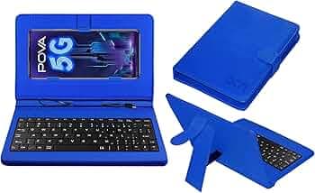 ACM Keyboard Case Compatible with Tecno Pova 2022 Mobile Flip Cover Stand Direct Plug & Play Device for Study & Gaming Blue