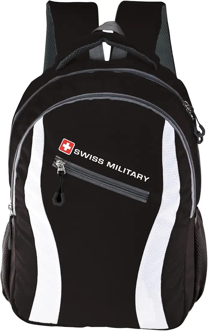 SWISS MILITARY PRIME 16L Black Laptop Backpack, Fits Up to 15.6 Inch Laptop, Padded Laptop Compartment, Quick Access Pocket, Polyester Bottle Holder, Unisex Travel Bag