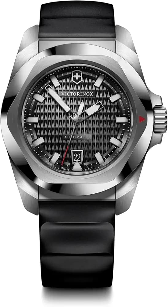 Victorinox I.N.O.X. Automatic, Swiss Made Analog Men's Watch | Black Dial, 41 Mm, 200M Water Resistant, Stainless Steel Case, Black Rubber Strap, Sellita SW 200-1 Movement | 242039