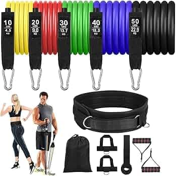 11 Pcs Resistance Bands Set Stackable up to 100 lbs | Exercise with Handles, Ankle Straps & Door Anchor Portable Full Body Workout Training for Home Gym Fitness