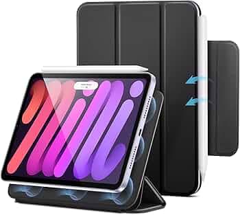 ESR for iPad mini 7 Case A17 Pro 2024, iPad mini 7th/6th Generation 8.3 inch Cover, Convenient Magnetic Attachment, Auto Sleep/Wake, Supports Pencil Pro/USB-C, Slim and Silky, Rebound Series, Black