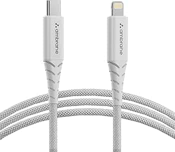 Ambrane Type-C to Lightning Cable, 22.5W Fast Charging, 480Mbps Data Sync Cable Compatible with iPhone, iPad, Macbook, iMac, AirPods, 1.25m (ABTL-125 White)