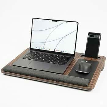 Artikel Lap Desk Pillow for Laptop - Fits Up to 17" Laptop Portable Bed Desk Tray Built-in Mouse pad& Wrist Support-Wooden Lapdesk for Work from Home & Study with Cushion (Walnut Wood) (Brown)