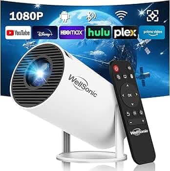 Portable Projector with WiFi and Bluetooth, Mini Projector Support 1080P, 180° Rotatable, Compatible with HDMI/USB/PC for Bedroom, Kids Room, Home Movie Nights