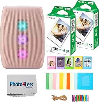 FUJIFILM INSTAX Mini Link 3 Smartphone Printer Bundle with Fujifilm Instax Mini Film (20 Sheets), Hanging Photo Frames, Table top Photo Frame for Mini Film (Rose Pink)