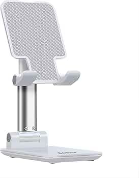 AirBorne Foldable and Portable Tabletop Mobile Stand with Stable Base,Height and View Angle Adjustable Phone Stand,Ideal Mobile Holder for Smartphones,Tablets, Kindles (White)