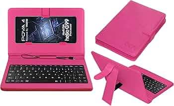 ACM Keyboard Case Compatible with Tecno Pova 4 Mobile Flip Cover Stand Direct Plug & Play Device for Study & Gaming Pink