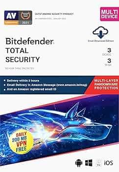 BitDefender Total Security Latest Version (Windows / Mac / Android / iOS) - 3 Devices, 3 Years (Single Activation Code) (Email Delivery in 2 hours - No CD)