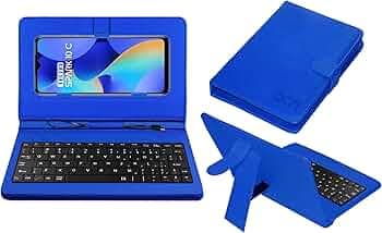 ACM Keyboard Case Compatible with Tecno Spark 10c Mobile Flip Cover Stand Direct Plug & Play Device for Study & Gaming Blue