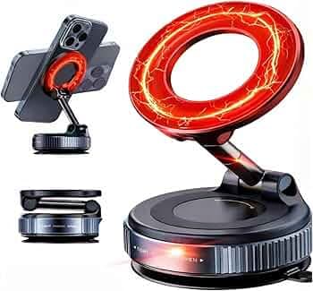 2 Year-Replacement Warranty 2026 Upgraded 360° Vacuum Magnetic Car Phone Holder Suction Magnet Ring Foldable Cell Holder for Car/Gym/Mirror/Smooth Surface Compatible with All Mobile Phones