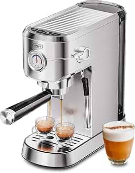 Gevi Commercial Espresso and Coffee Maker, Professional 20 Bar Coffee Maker with Milk Frother, Stainless Steel Expresso Coffee Machines for Home, Compact Cappuccino Machine, Great Gift