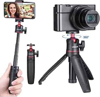 ULANZI MT-08 Extension Vlog Tripod Stand Handle Grip for iPhone 11 Pro Max Samsung OnePlus Google Smartphone Canon G7X Mark III Sony RX100 VII A6400 A6600 Compact Cameras Vlogging, Black