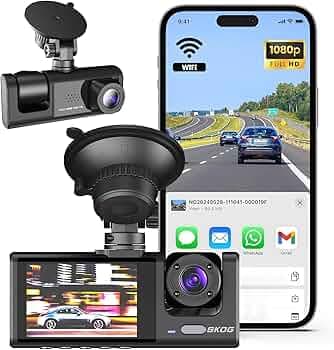 3 Channel Dash Cam Front, Rear & Cabin Camera 1080P Full HD, WiFi Car DVR, Night Vision, G-Sensor, Loop Recording, 170° Wide Angle, Mobile App Support